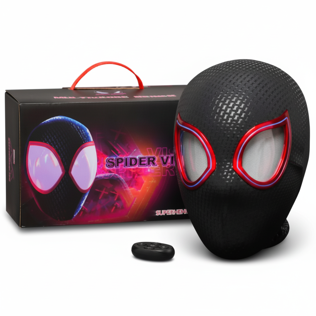 WebVault MultiMask black textured mask with retail box and remote on a white background